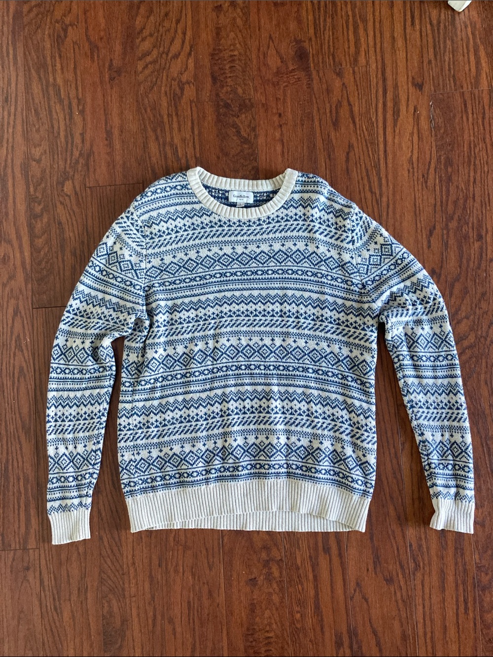 Goodfellow & Co Cream and Blue Fair Isle Crewneck Sweater